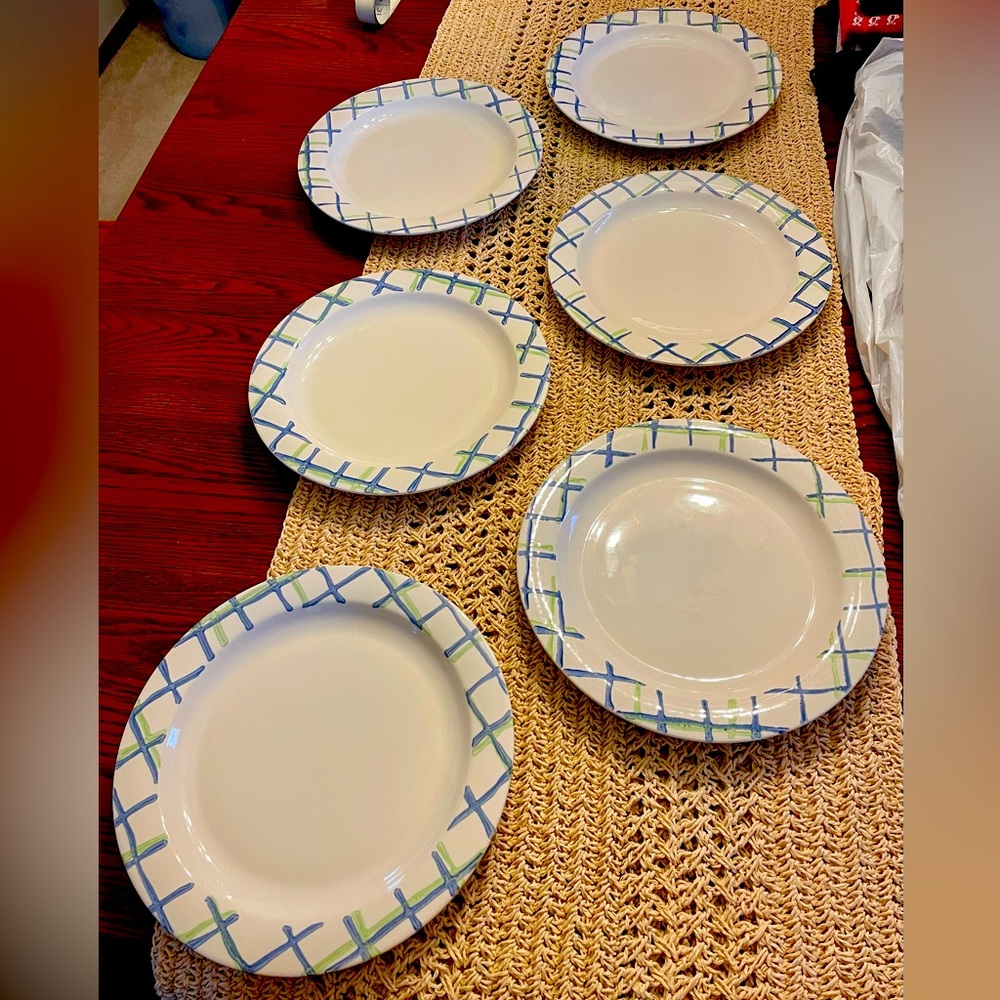 Pfaltzgraff "Cloverhill" Blue & Green Plaid Dinner Plates